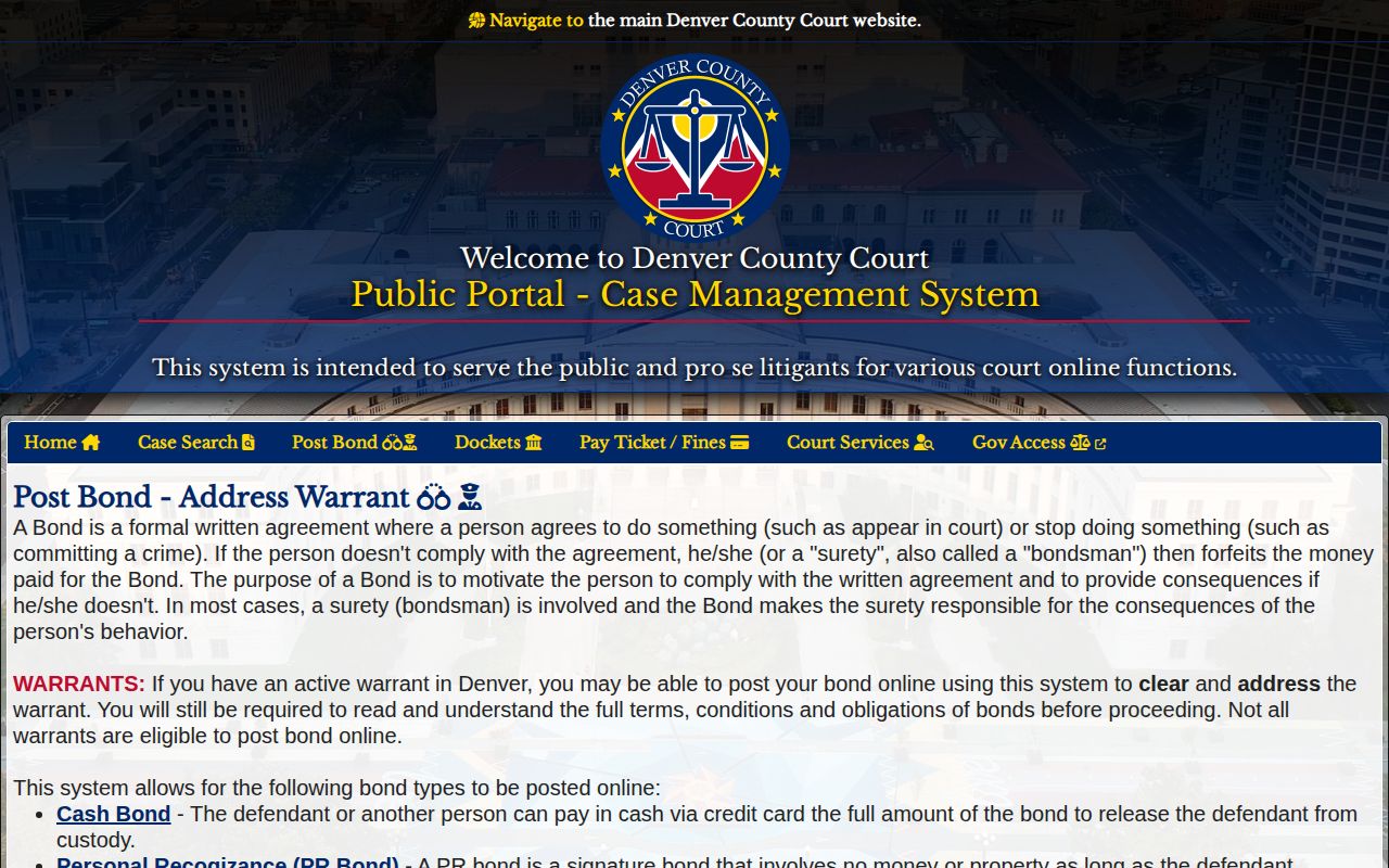 Denver County 72 hour release bond and warrant source