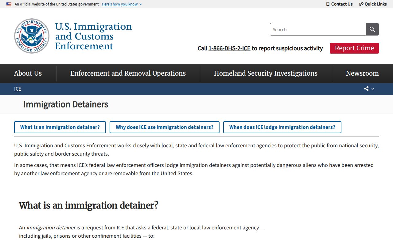 ICE detainer information for Denver County release and detainee locator checks
