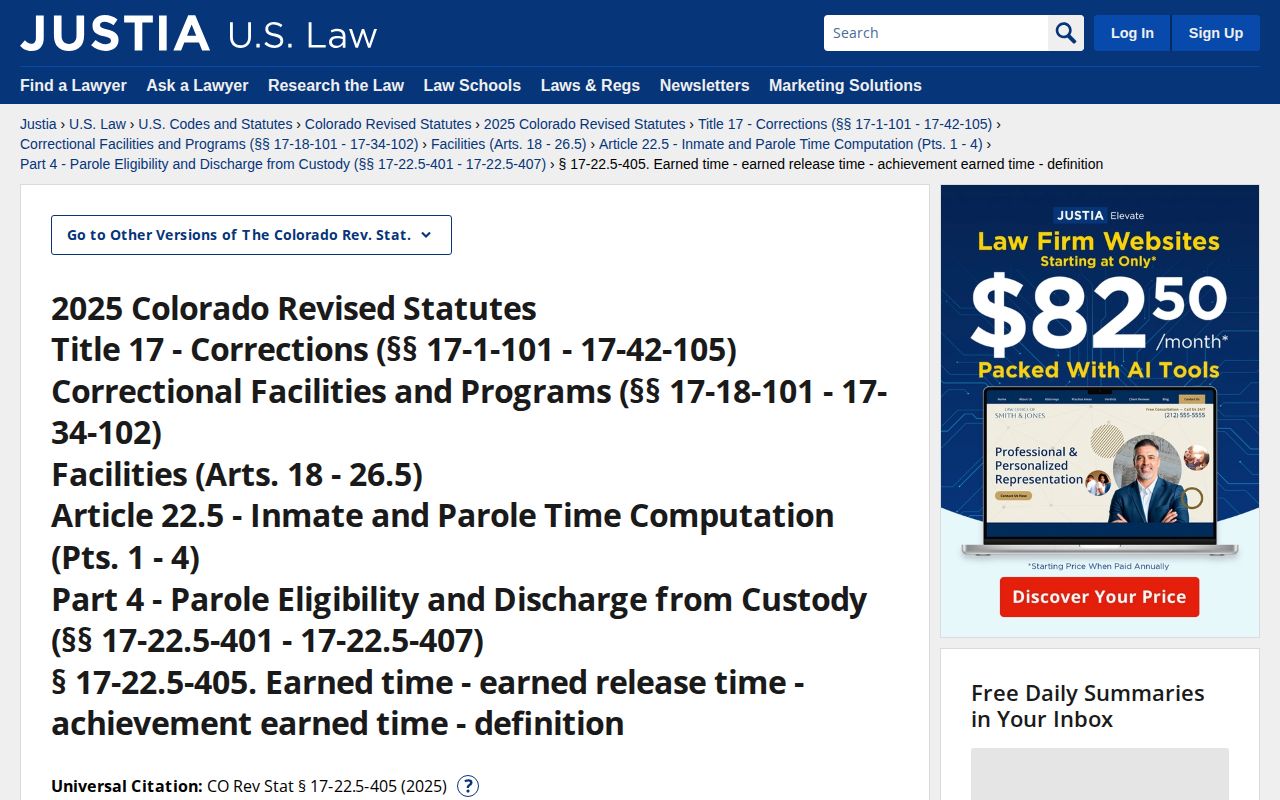 Denver County release date lookup Colorado earned time statute